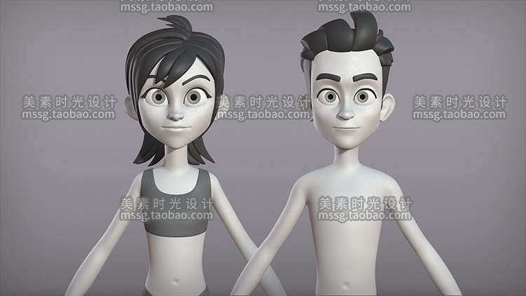 2款C4D卡通人物角色男女孩子模型
