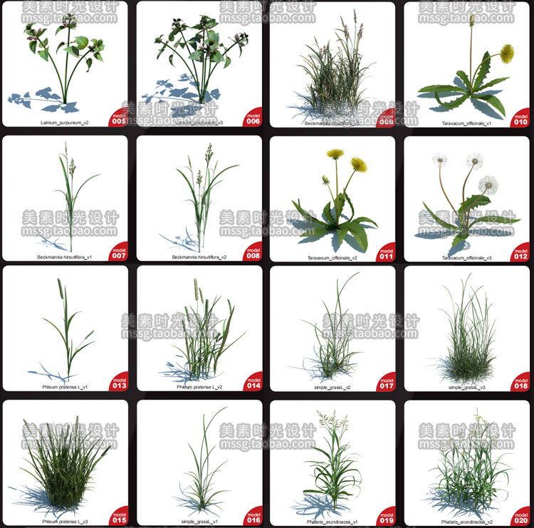 148款野外植物花草C4D模型素材集