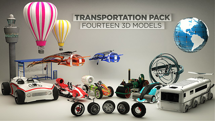 14组交通工具赛汽车C4D模型素材合集