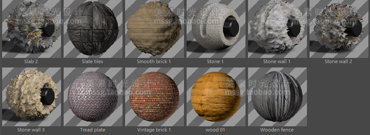 52个特殊木纹石头贴图C4D标准材质球预设
