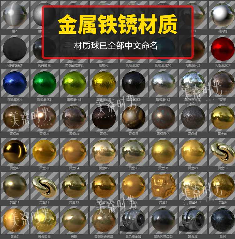 4000个C4d自带渲染中文材质球预设库(约6G）