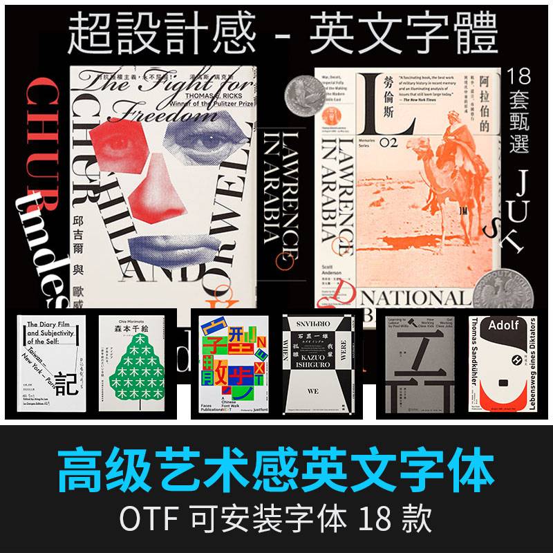 18款台湾王志弘英文字体包杂志书籍封面海报标题设计赠送排版参考资料