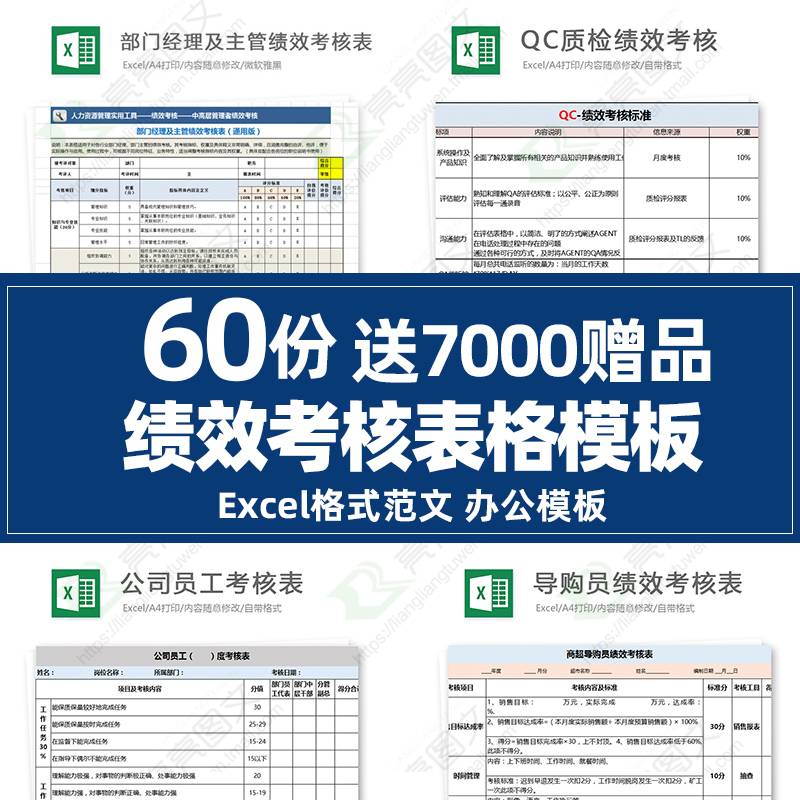 60份公司绩效考核表格统计Excel模板人事人力资源工作效率考勤素材