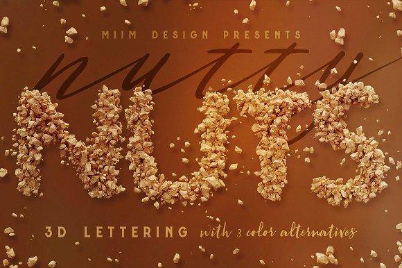 3D碎石组合英文字母PNG免扣素材 Nutty Nuts – 3D Lettering