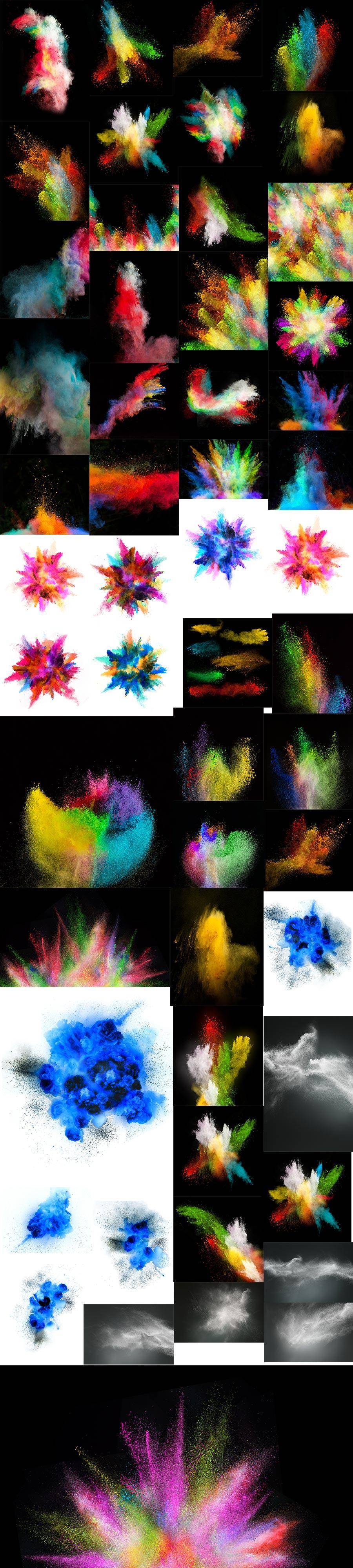 100+款彩色粉末、粉尘、尘土、颗粒烟雾、喷溅、撞击视觉、创意高清图片打包下载