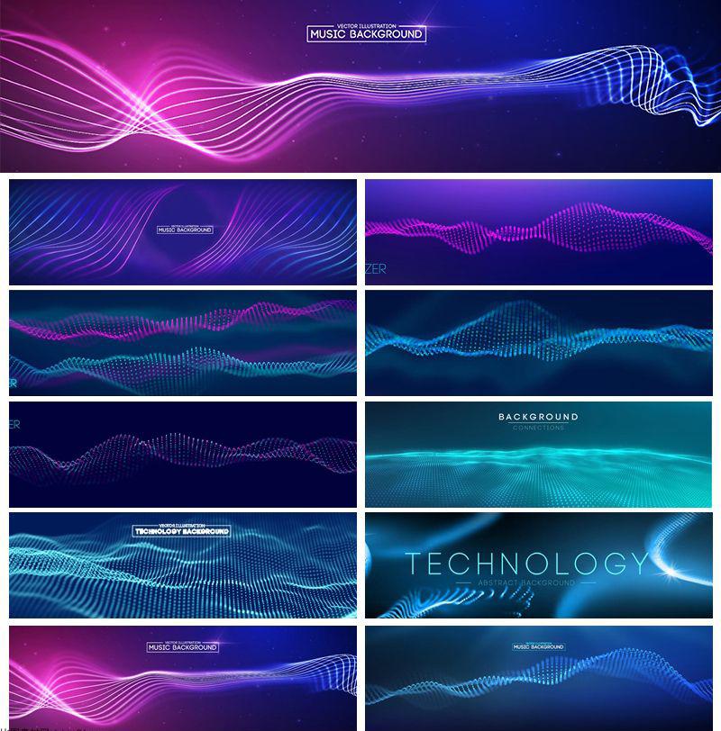 10款抽象波浪粒子科技横幅背景EPS格式