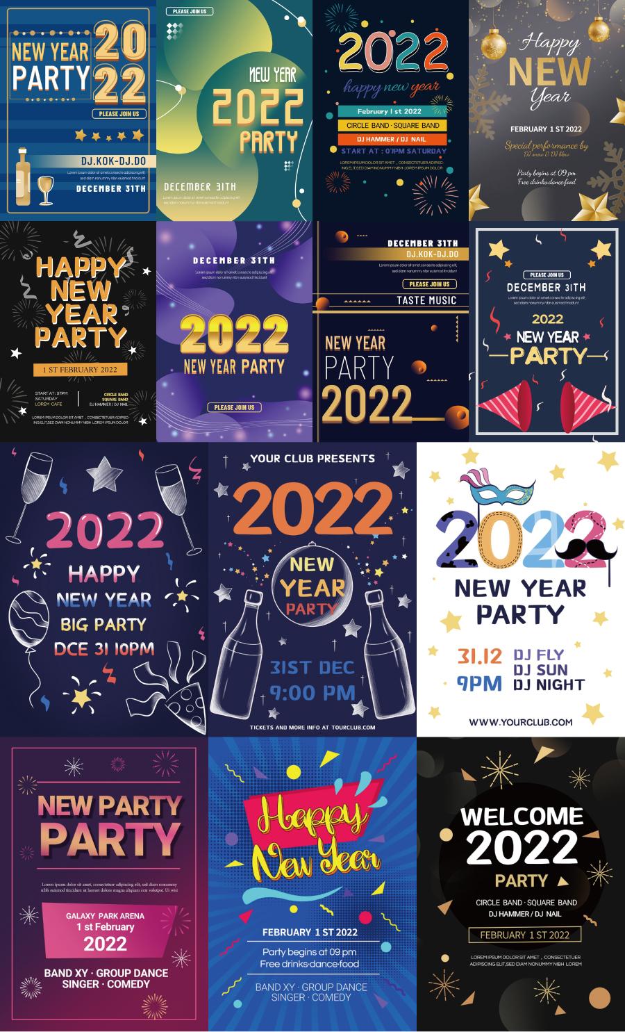 14款2022年新年元旦创意数字快乐活动促销海报模板PSD分层设计素材图