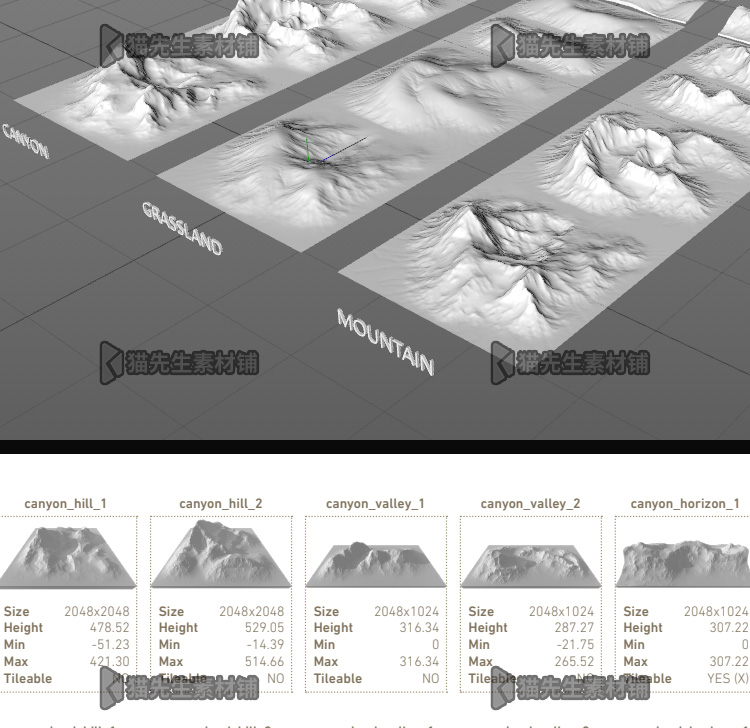 8K通道贴图C4D山地峡谷草原地形