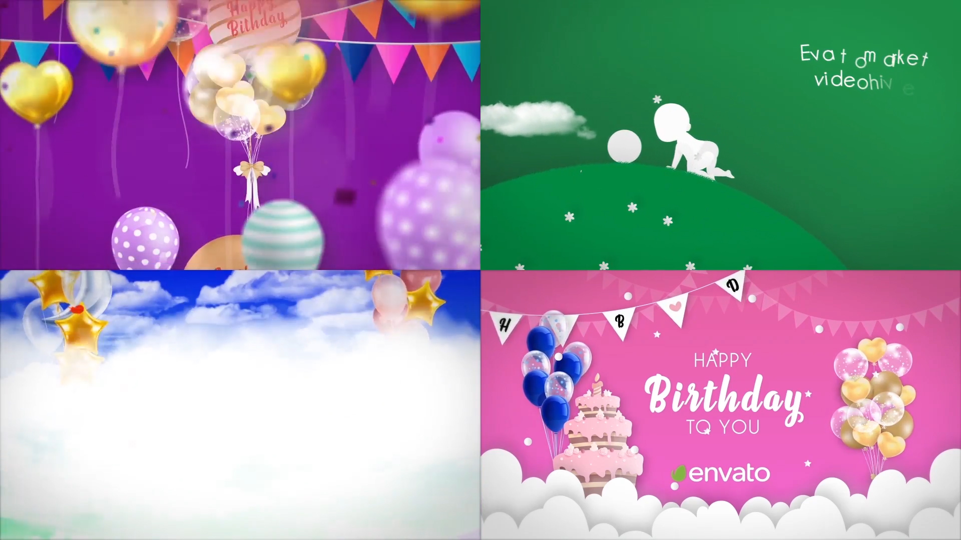 PR模板-儿童生日派对聚会庆典动画元素开场模板