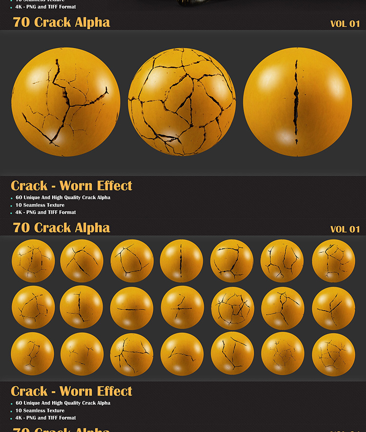70张4K裂缝裂痕alpha纹理贴图C4D黑白划痕开裂效果