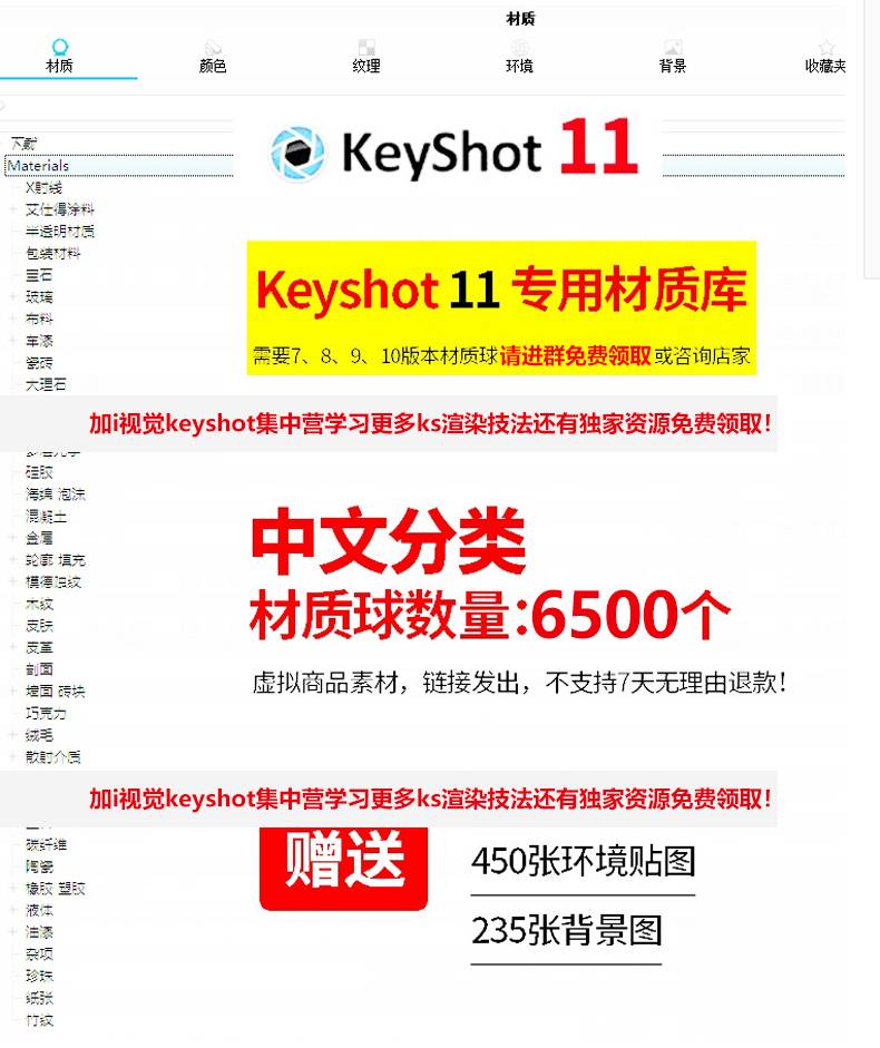 keyshot11材质包硅胶布料纸张宝石陶瓷皮革珍珠海绵KS中文纹理库