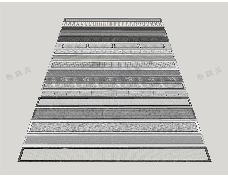 100组中式园林道路铺装SU模型铺装地雕刻拼花样式sketchup草图大师素材