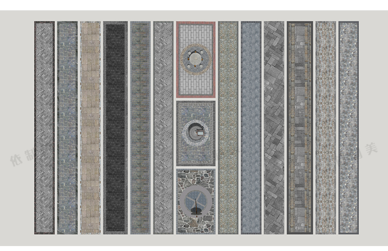 100组中式园林道路铺装SU模型铺装地雕刻拼花样式sketchup草图大师素材