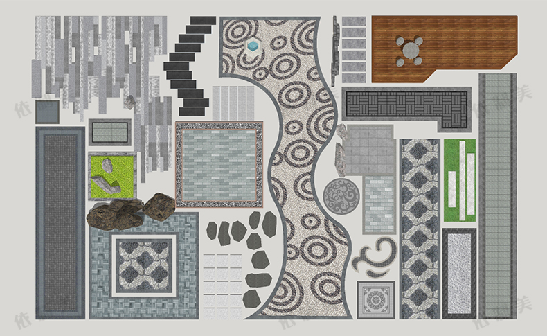 100组中式园林道路铺装SU模型铺装地雕刻拼花样式sketchup草图大师素材