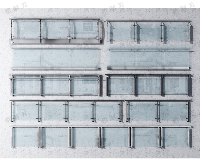 200组现代铁艺玻璃栏杆SU模型不锈钢钢丝玻璃护栏护手sketchup草图大师