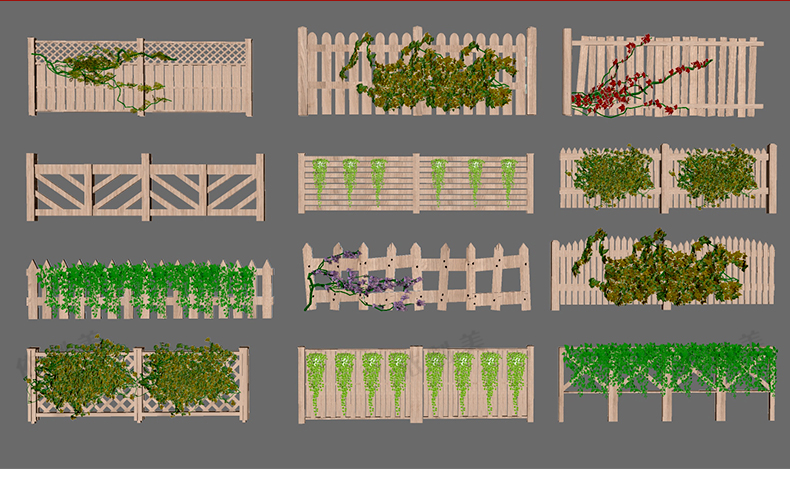 200款新中式栅栏栏杆竹木篱笆围墙SU模型别墅民宿院门围栏草图大师模型