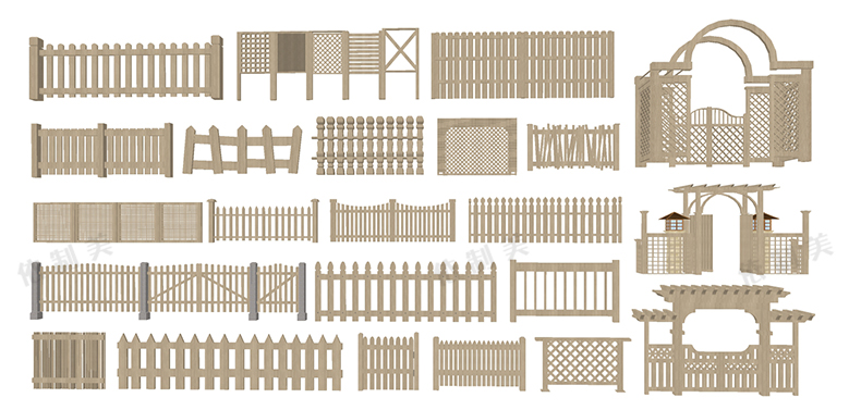 200款新中式栅栏栏杆竹木篱笆围墙SU模型别墅民宿院门围栏草图大师模型