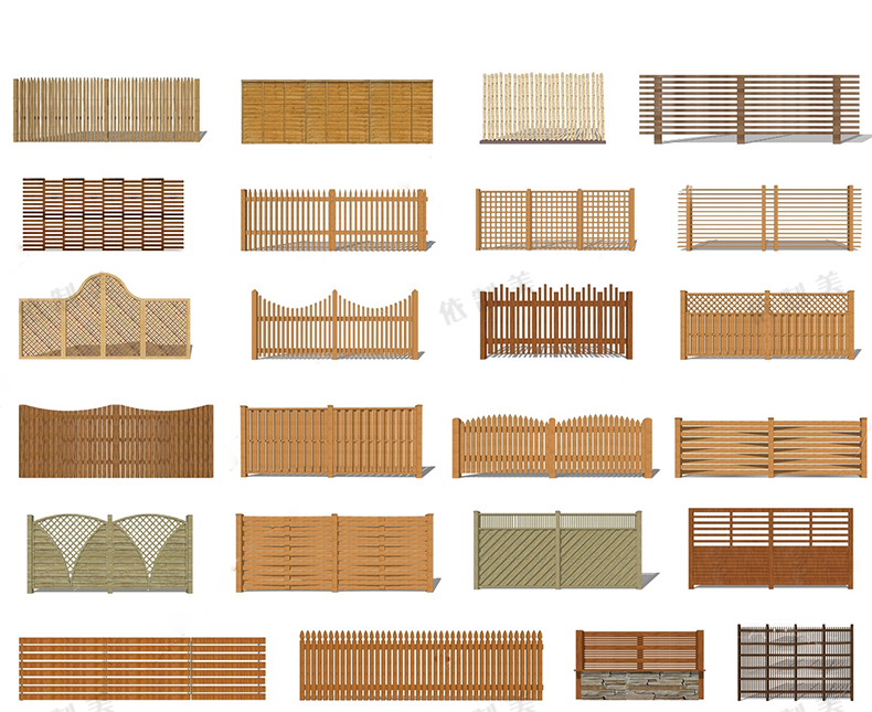 200款新中式栅栏栏杆竹木篱笆围墙SU模型别墅民宿院门围栏草图大师模型
