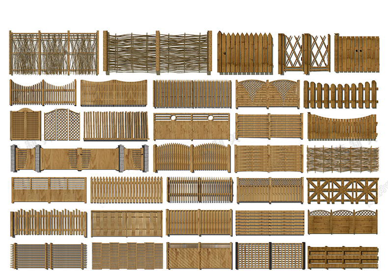 200款新中式栅栏栏杆竹木篱笆围墙SU模型别墅民宿院门围栏草图大师模型
