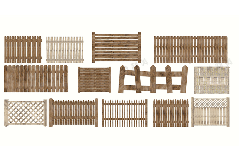 200款新中式栅栏栏杆竹木篱笆围墙SU模型别墅民宿院门围栏草图大师模型