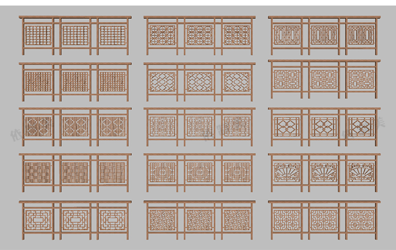 200款新中式栅栏栏杆竹木篱笆围墙SU模型别墅民宿院门围栏草图大师模型