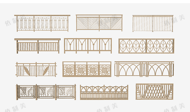 200款新中式栅栏栏杆竹木篱笆围墙SU模型别墅民宿院门围栏草图大师模型