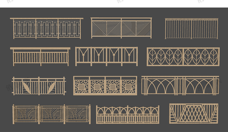 200款新中式栅栏栏杆竹木篱笆围墙SU模型别墅民宿院门围栏草图大师模型