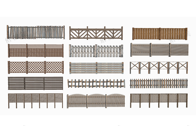 200款新中式栅栏栏杆竹木篱笆围墙SU模型别墅民宿院门围栏草图大师模型