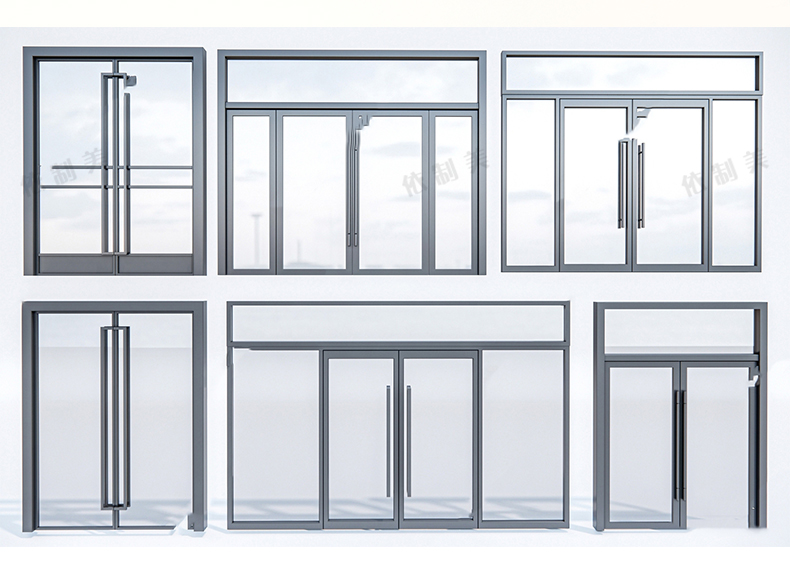 39款现代玻璃入口大门SU模型商业玻璃门推拉门平开门sketchup草图大师