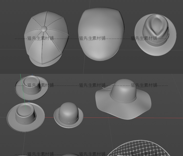 12款C4D帽子男女士礼帽太阳帽贝雷帽blender/ fbx /obj模型素材