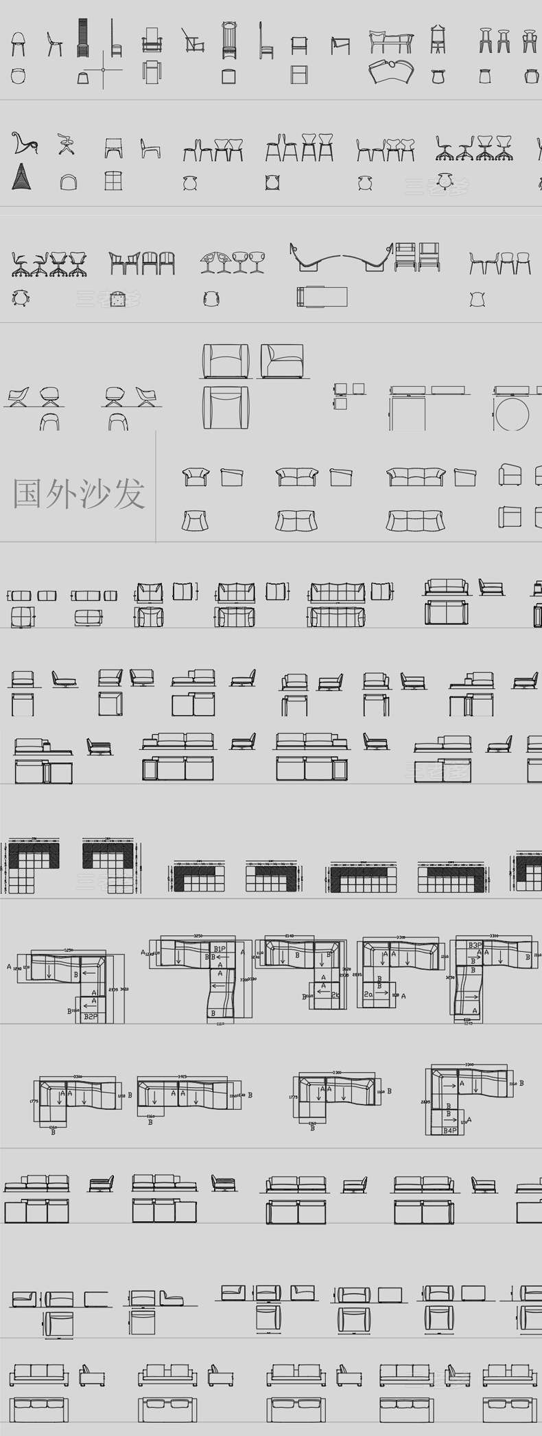 300款2022年家装工装平面立面施工图设计极简家具cad网红图库图块素材