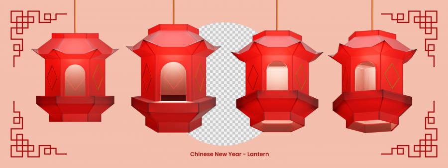 10款新年新春灯笼鞭炮中国风3D元素PSD格式