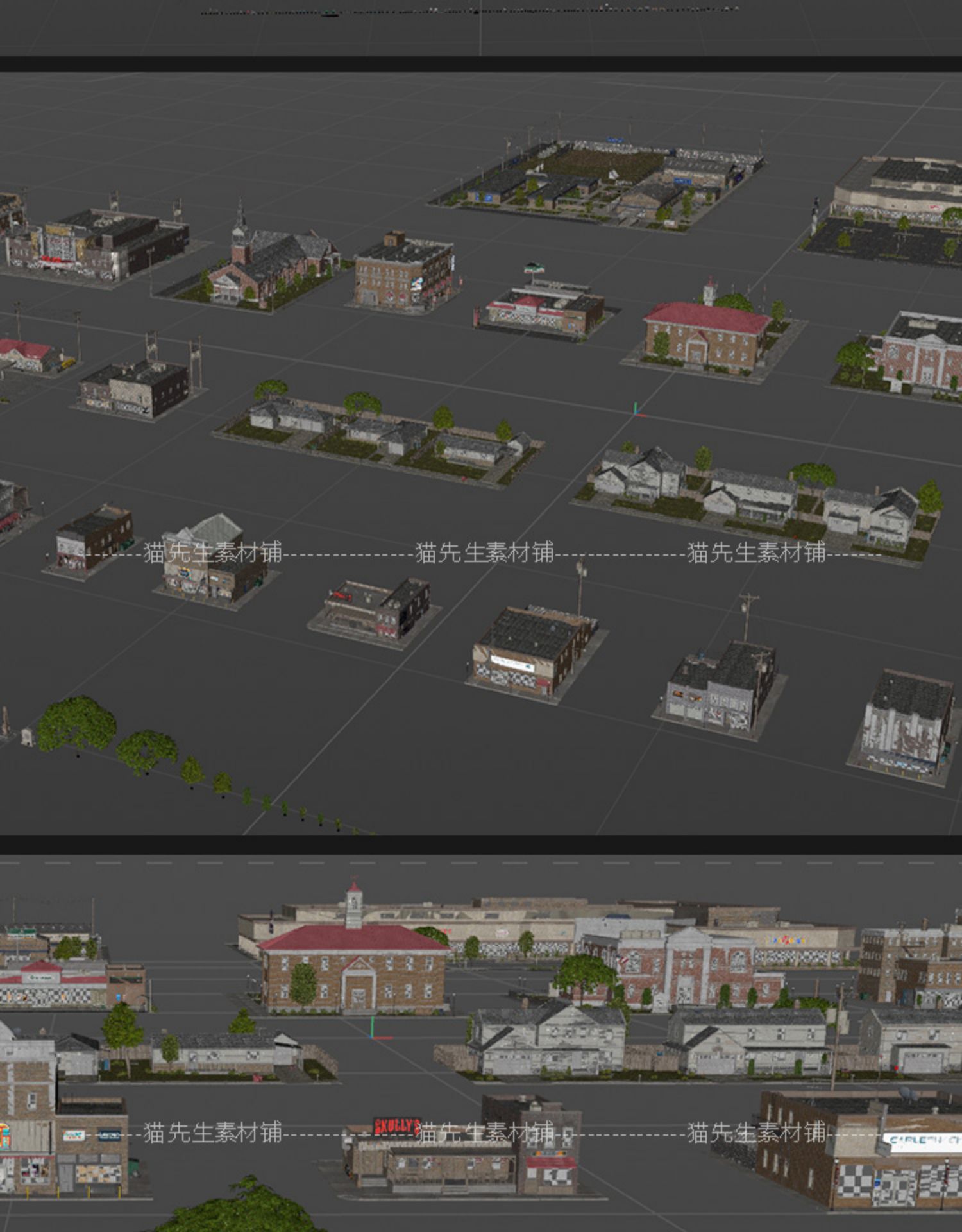 美国城市郊区市区楼房建筑3D模型