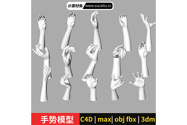 15个3d max | C4D | 犀牛手势模型人手姿势/手指/手掌fbx obj stl 3dm