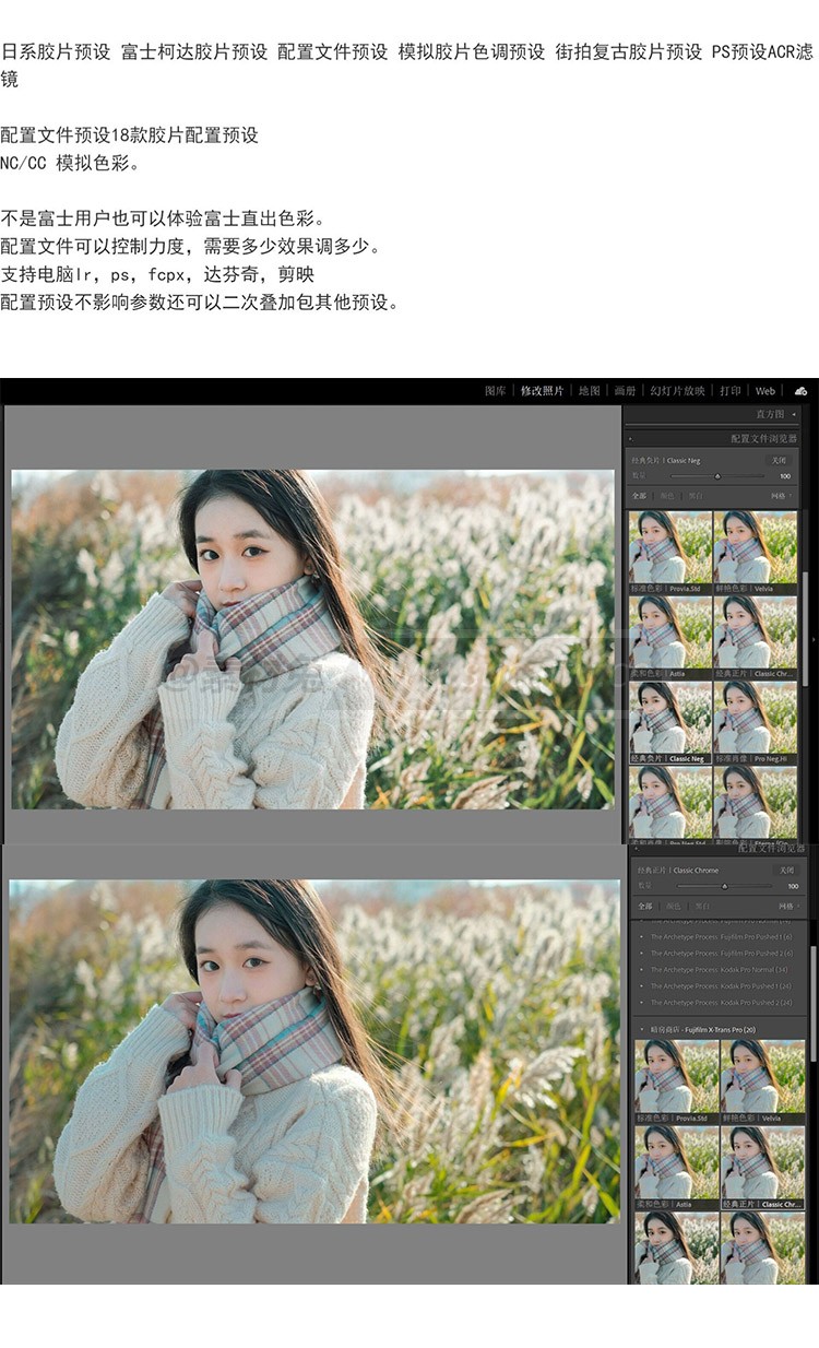 18款富士经典负片模拟滤镜nc/cc胶片复古色调PR/FCPX达芬奇LUT预设LR预设