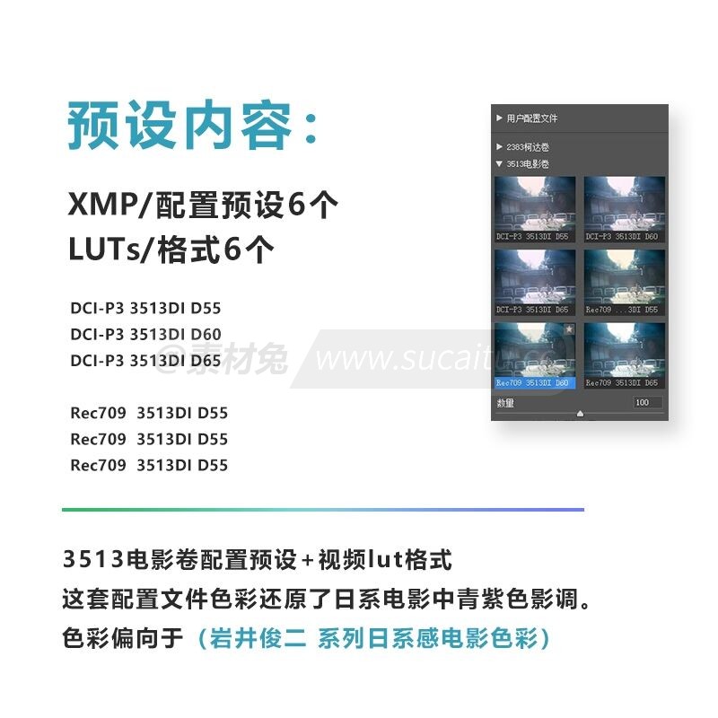 3513电影卷岩井俊二配置文件预设 LUTS 日系胶片电影卷PSCamera Raw预设LR预设