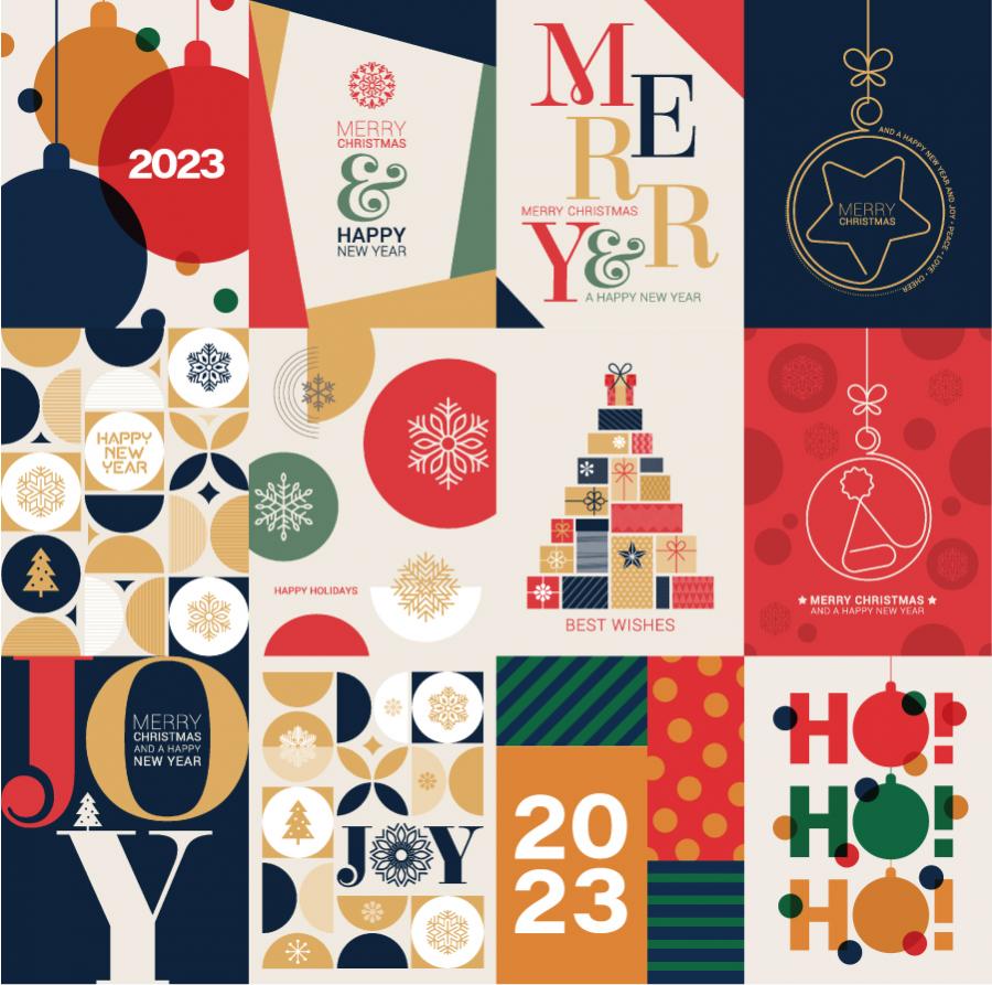 23款2023兔年新年几何排版现代数字圣诞节元旦抽象海报AI矢量设计素材