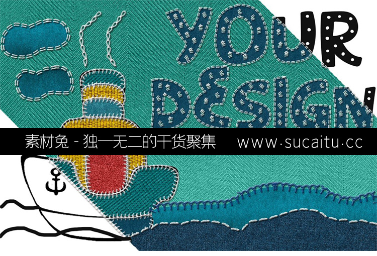 26款逼真针织缝纫procreate笔刷针线缝线效果刺绣纹理ps针迹走线画笔