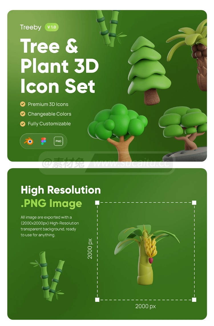 10款3D立体卡通大自然植物森林绿植icon图标png免扣图标设计素材