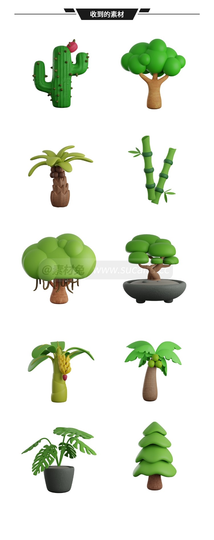 10款3D立体卡通大自然植物森林绿植icon图标png免扣图标设计素材