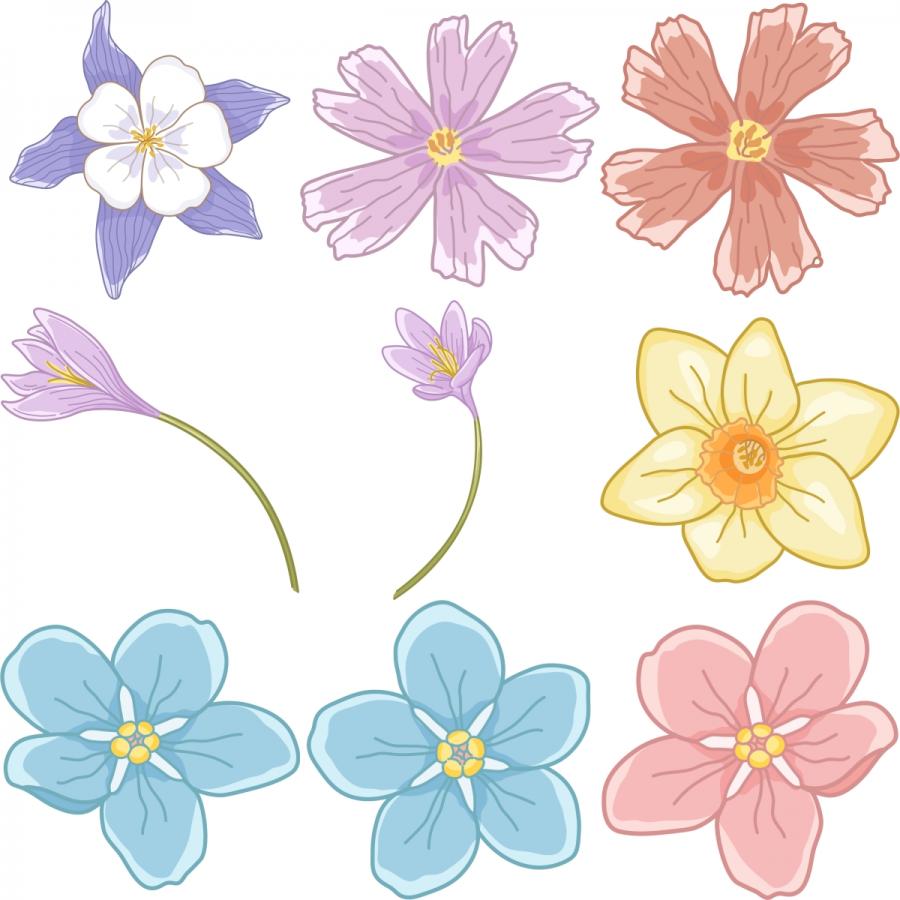 小清新手绘春天花朵树叶植物元素图案背景PNG免扣AI矢量设计素材