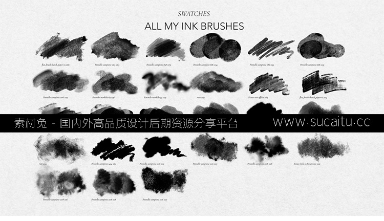 200款水墨中国风Ps笔刷墨水墨迹渲染纹理厚涂毛笔笔触古韵中式画笔abr