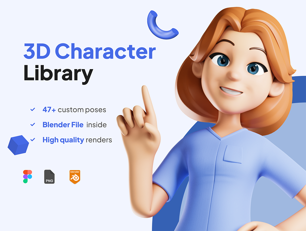 高质量Blender三维渲染女护士姿势库卡通人物形象3D插画素材 3D Character Nurse