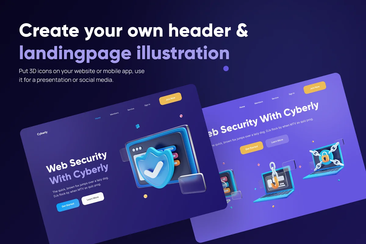 互联网信息安全保护计算机技术主题3D插画合辑 Cyberly &#8211; Cyber Security 3D Icon Set
