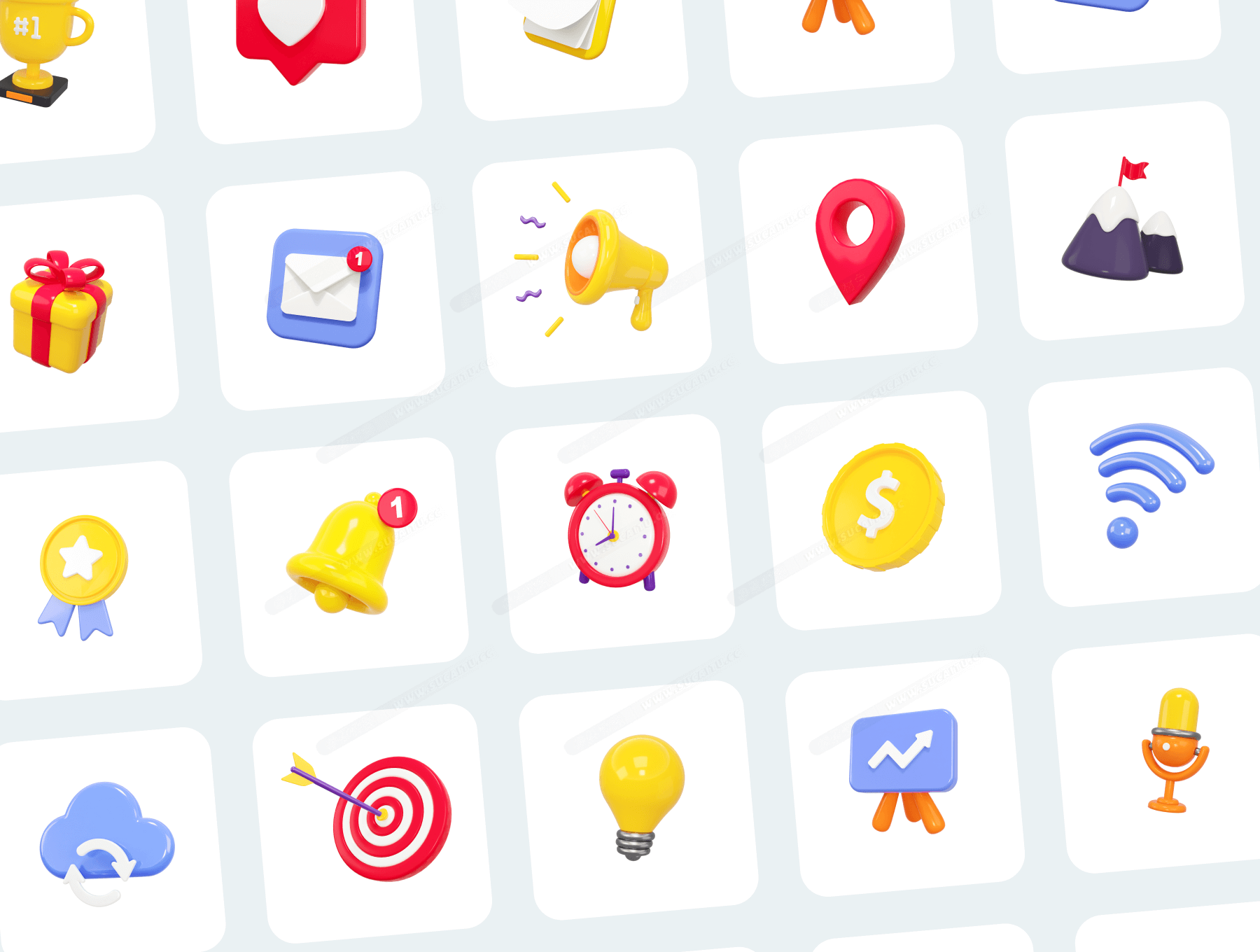 高质量Blender三维渲染基础3D图标插图素材合辑 Basic 3D Icons Set
