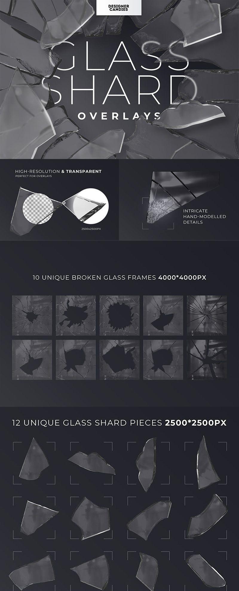 24款碎裂玻璃碎片迭加效果样式PSD+PNG格式