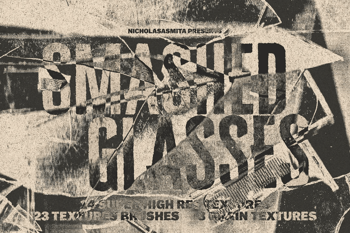 高质量复古做旧艺术颗粒感沙砾玻璃碎片纹理PS笔刷procreate笔刷素材 Smashed Glasses Textures
