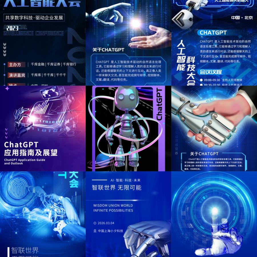 未来潮流商务科技科幻AI人工智能大会手机全屏海报PSD设计素材
