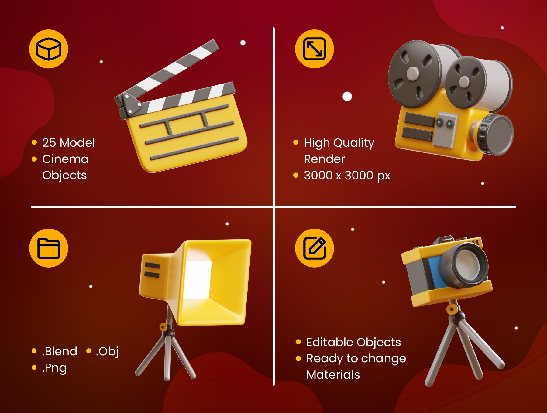 高质量三维渲染影音播放电影院主题3D插画图标素材合辑 Cinema 3D Icons
