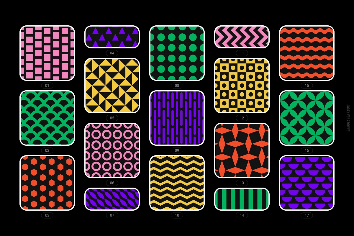 潮流现代优雅极简时尚几何无缝拼接图案素材合辑 Bold geometric seamless patterns